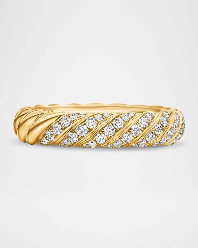 Sculpted Cable Band Ring with Diamonds in 18K Gold, 4.5mm